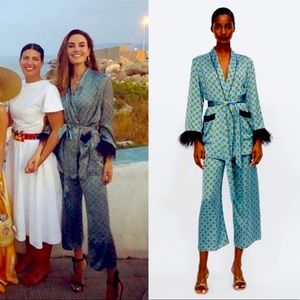 Zara Set Blazer With Feathers and pants